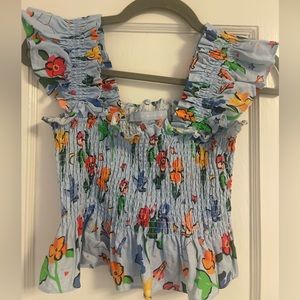 Hill House Linen Cropped Paz Nap Top Space Floral